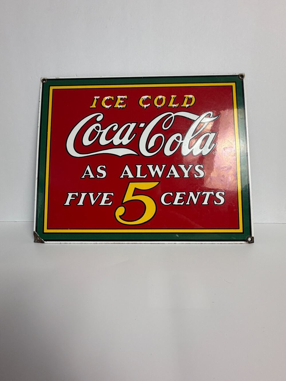 1990s Coca cola Metal Slate Sign Heavy As Always Five 5 Cents Red 13x10.5